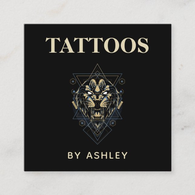 Tattoo Artist Salon Tiger Vild Animal Geometric Fyrkantigt Visitkort (Framsida)