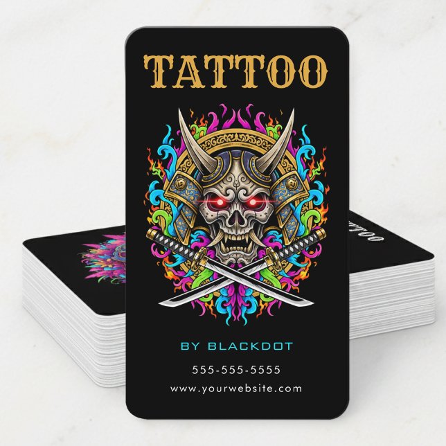 Tattoo Artist Samurai Skull Tattoo Studio QR Code Visitkort (Skapare uppladdad)