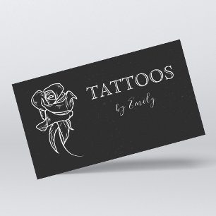 Tattoo Artist Shop Black & White Flower Feminine Visitkort