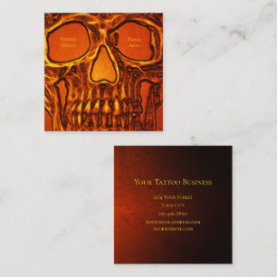Tattoo Artist Skull Ansikte Orange Black Gothic Fyrkantigt Visitkort