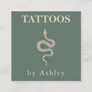 Tattoo Artist Snake Social Media Neutralt Grönt Fyrkantigt Visitkort