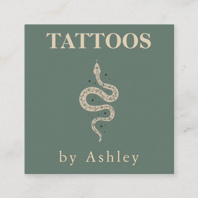 Tattoo Artist Snake Social Media Neutralt Grönt  Fyrkantigt Visitkort (Framsida)