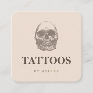 Tattoo Artist Social Media Skull Beige Modern Fyrkantigt Visitkort