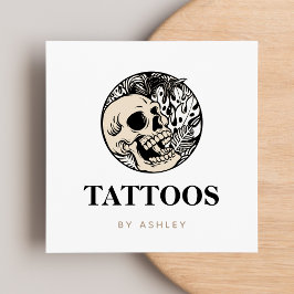 Tattoo Artist Social Media Skull & Plants Modern Fyrkantigt Visitkort