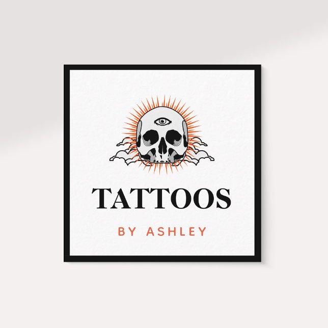 Tattoo Artist Social Media Skull Sunrise Sunset Fyrkantigt Visitkort (Skapare uppladdad)