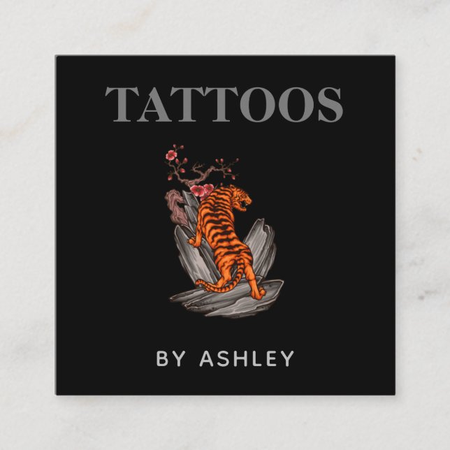 Tattoo Artist Sten Tiger Social Media Coola Black Fyrkantigt Visitkort (Framsida)