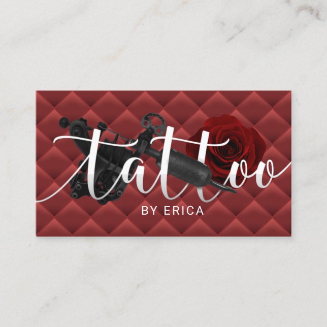 Tattoo Artist Tattoo Gun & Ro Lux Red Quilted Visitkort (Framsida)