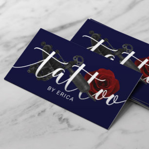 Tattoo Artist Tattoo Gun & Ro Typography Navy Visitkort
