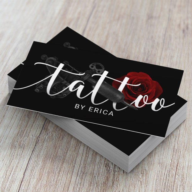 Tattoo Artist Tattoo Gun & Ro Typography Visitkort (Skapare uppladdad)