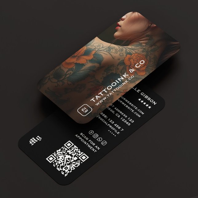 Tattoo Artist Tattooist Monogram Photo Black Visitkort (Tattoo Artist Tattooist Monogram Photo Black Business Card
)