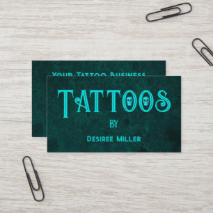 Tattoo Artist Teal Skull Visitkort