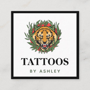 Tattoo Artist Vild Tiger Illustration Fet Trendig Fyrkantigt Visitkort