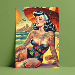 Tattoo Beach Pin-up Vykort