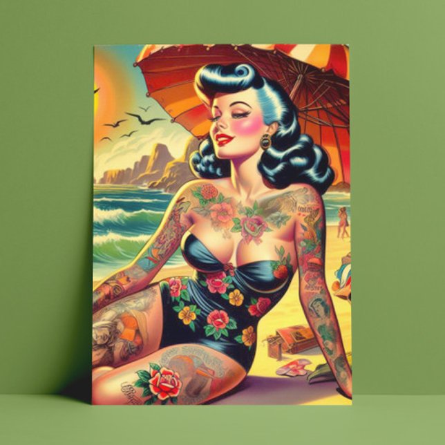 Tattoo Beach Pin-up Vykort (Skapare uppladdad)