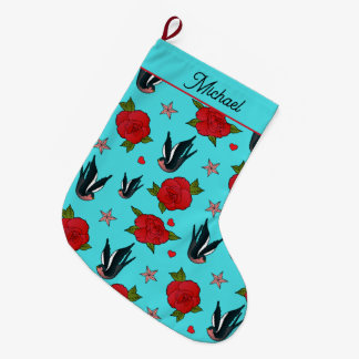 Tattoo Birds and Ro Rockabilly Patterny Stor Julstrumpa