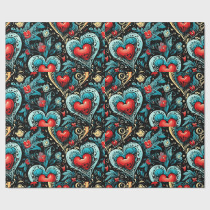Tattoo Blue Red Hearts Tema Presentpapper