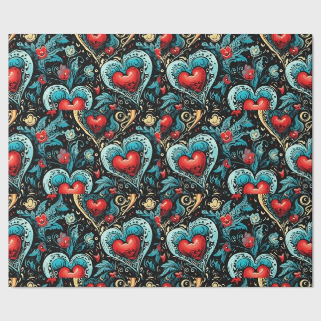 Tattoo Blue Red Hearts Tema Presentpapper (Seam)