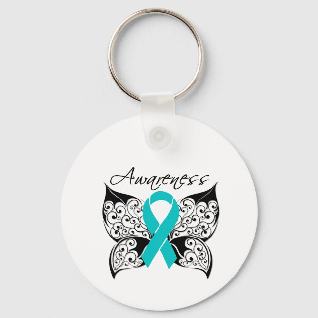 Tattoo Butterfly Awareness - Ovarian Cancer Nyckelring (Framsida)