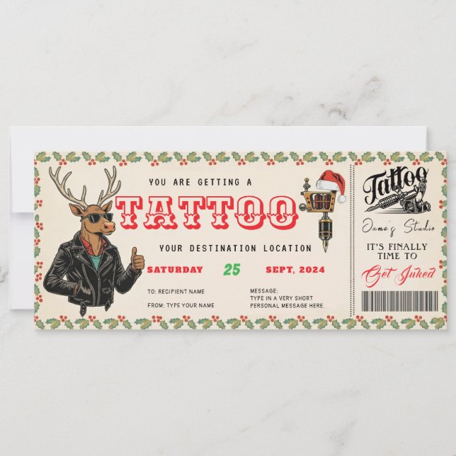 Tattoo Christmas Gift Ticket Certificate Voucher Inbjudningar (Framsida)