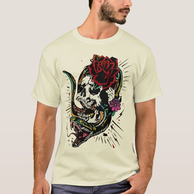 tattoo cobra serpent tete de mort crane old school t shirt (Framsida)