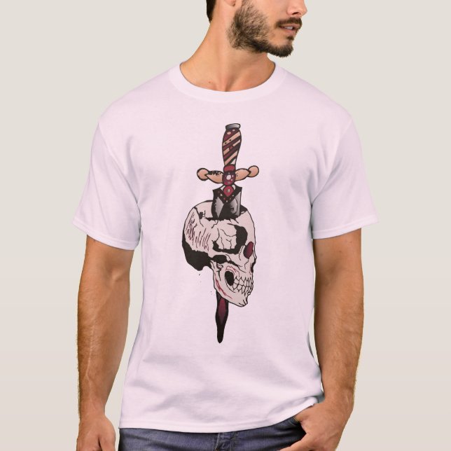 tattoo crane transperce dague old school tete de m t shirt (Framsida)