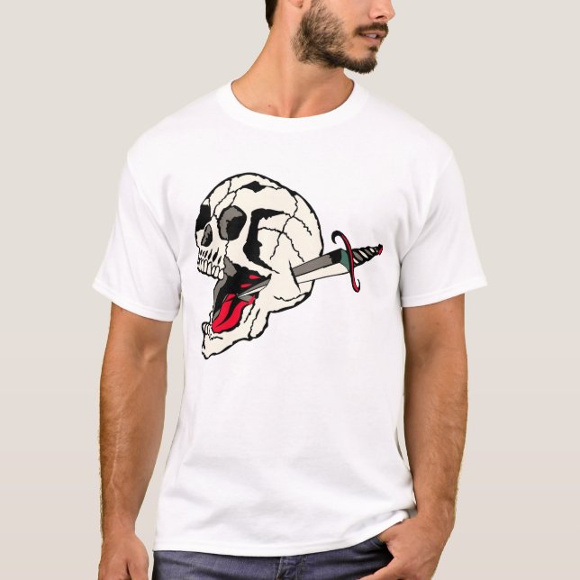 Tattoo crane transperce dague tete de mort old sch t shirt (Framsida)