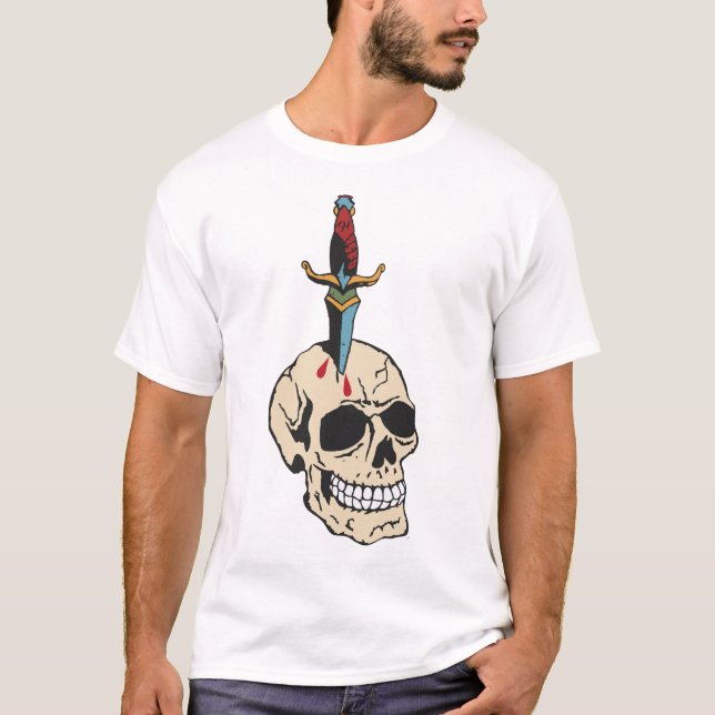tattoo dague tranperce crane tete de mort old scho t shirt (Framsida)