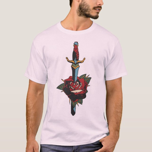 tattoo dague transperce rose fleur old school tatt t shirt (Framsida)