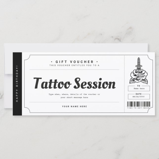 Tattoo Gift Card Biljett-kupongcertifikat (Framsida)