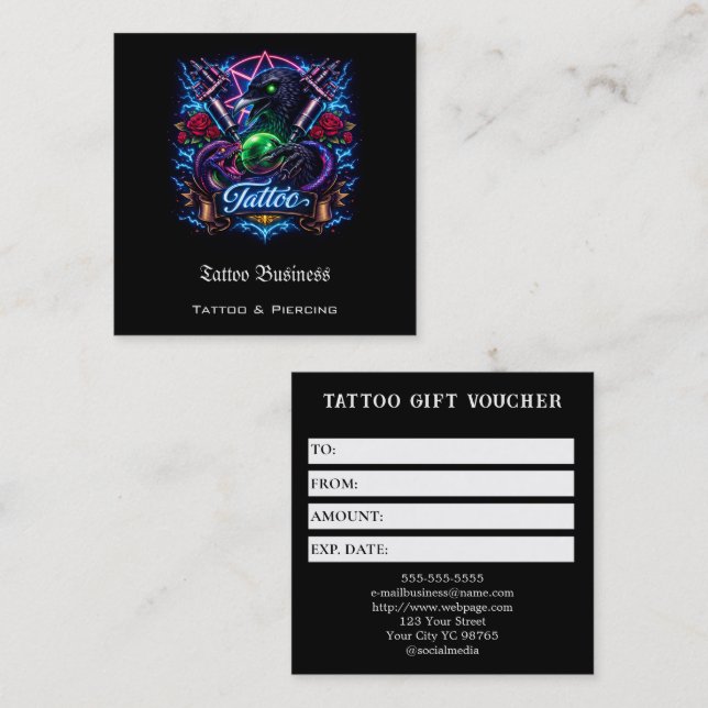 Tattoo Gift Voucher Fyrkantigt Visitkort (Fram/baksida)