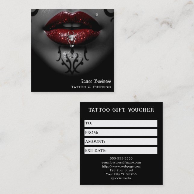 Tattoo Gift Voucher Fyrkantigt Visitkort (Fram/baksida)