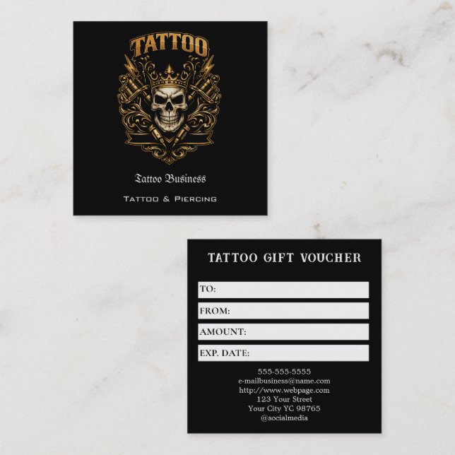 Tattoo Gift Voucher Fyrkantigt Visitkort (Fram/baksida)
