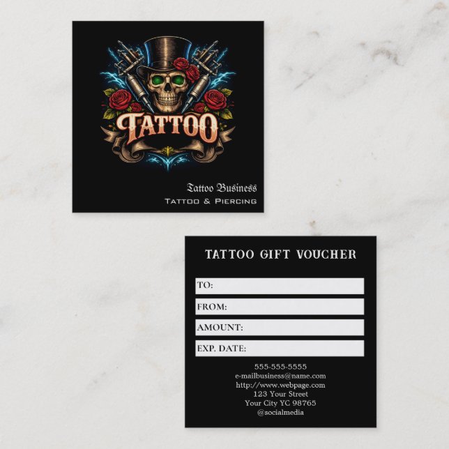 Tattoo Gift Voucher Fyrkantigt Visitkort (Fram/baksida)