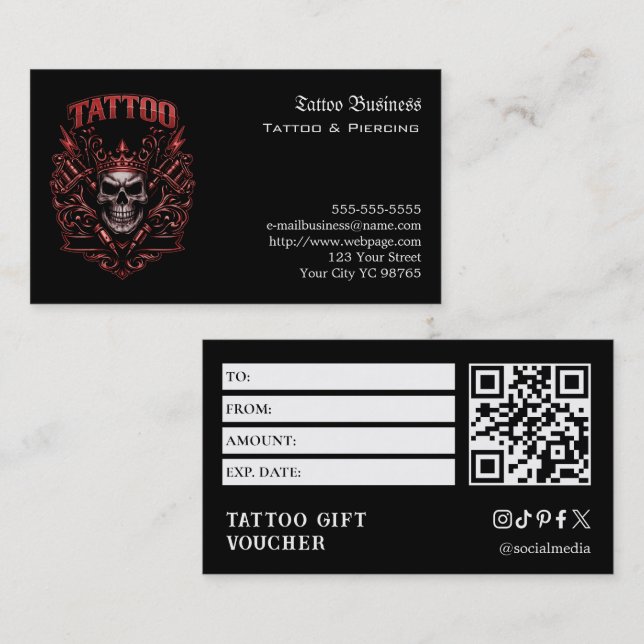 Tattoo Gift Voucher Visitkort (Fram/baksida)