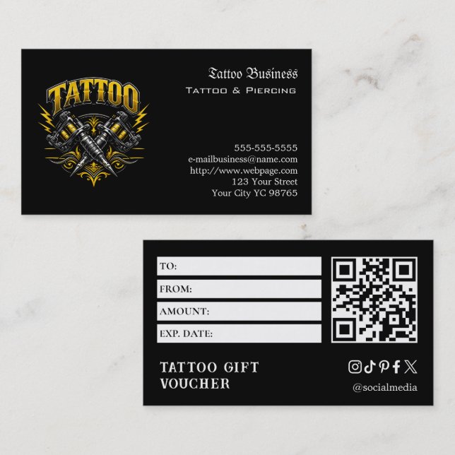 Tattoo Gift Voucher Visitkort (Fram/baksida)