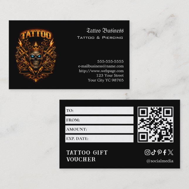 Tattoo Gift Voucher Visitkort (Fram/baksida)