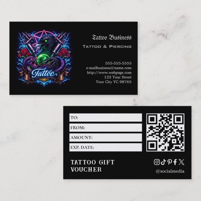 Tattoo Gift Voucher Visitkort (Fram/baksida)