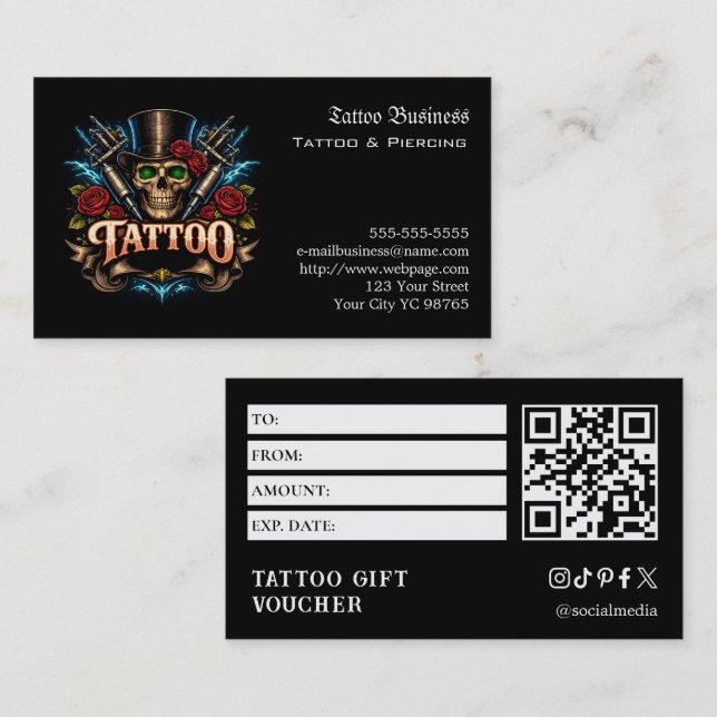 Tattoo Gift Voucher Visitkort (Fram/baksida)