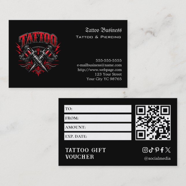Tattoo Gift Voucher Visitkort (Fram/baksida)