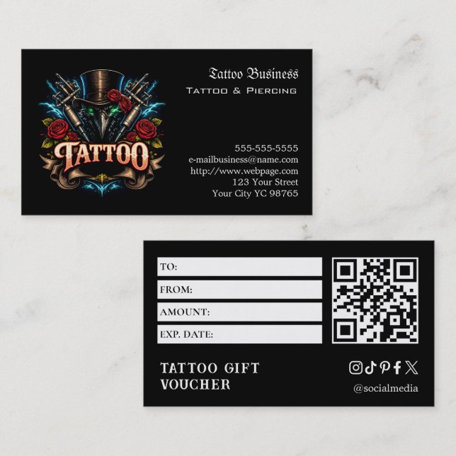Tattoo Gift Voucher Visitkort (Fram/baksida)