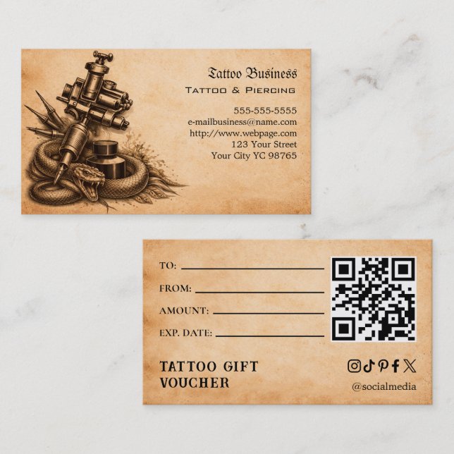 Tattoo Gift Voucher Visitkort (Fram/baksida)