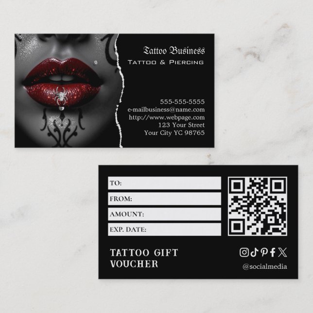 Tattoo Gift Voucher Visitkort (Fram/baksida)