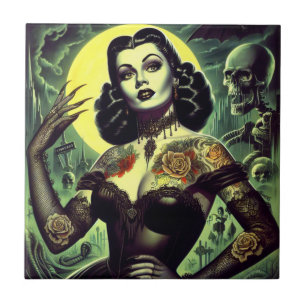 Tattoo Goth Woman Kakelplatta