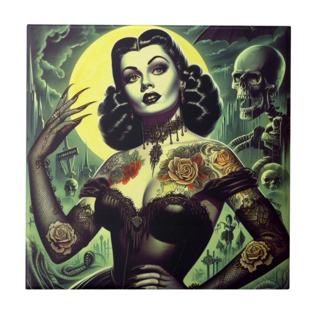 Tattoo Goth Woman Kakelplatta (Framsidan)