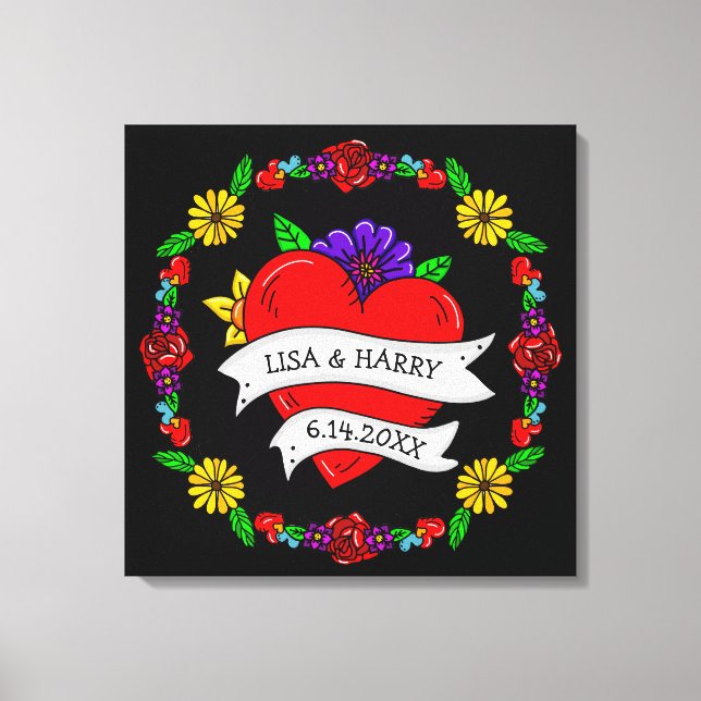 Tattoo Graffiti Art Stil Bröllop Bride and Groom Canvastryck (Framsida)