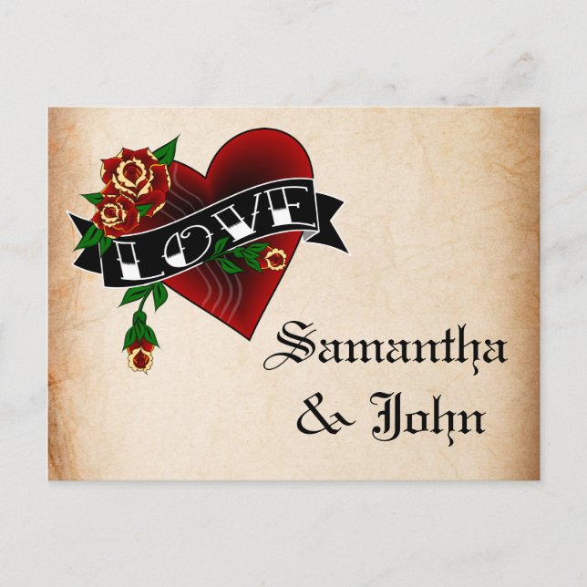 Tattoo Heart and Ro Save Date Meddelande Vykort (Framsida)