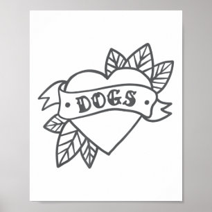 Tattoo Heart Shirt Hundar Vintage Clic Gift_1 Poster