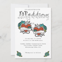 Tattoo Hearts och Tattooed Lettering Bröllop Inbjudningar