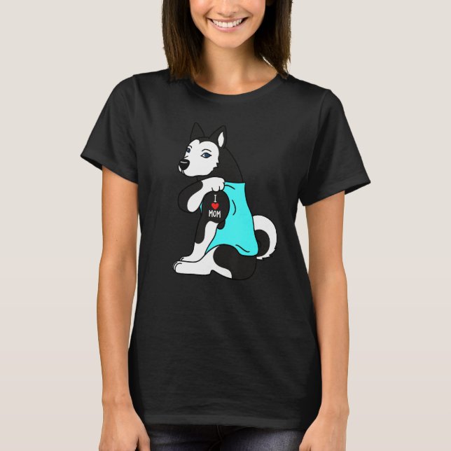 Tattoo Husky Hund T Shirt (Framsida)