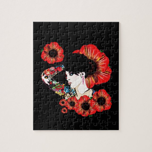 Tattoo-indickad flicka bland vallmoblommor Art av  Pussel (Vertikal)